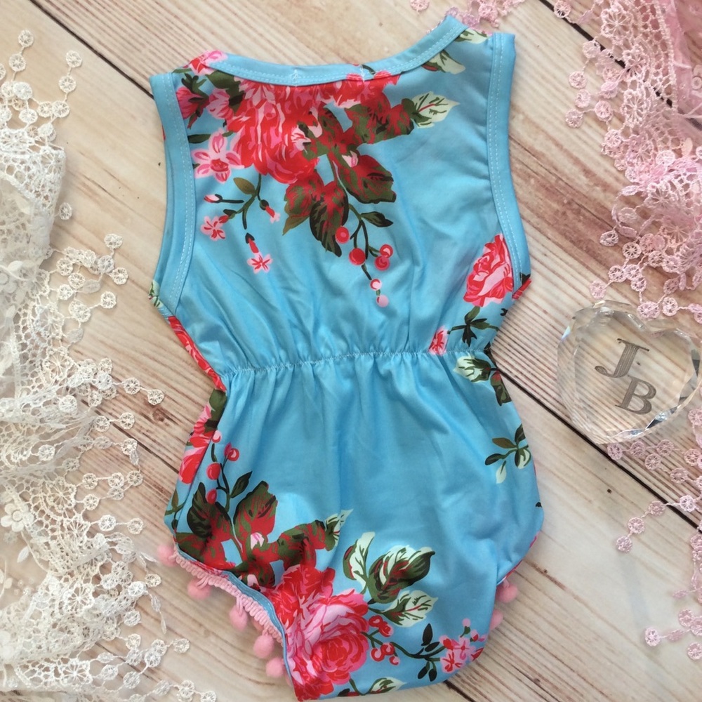 Baby Girl Floral Pom Pom Romper - Picture 2 of 2